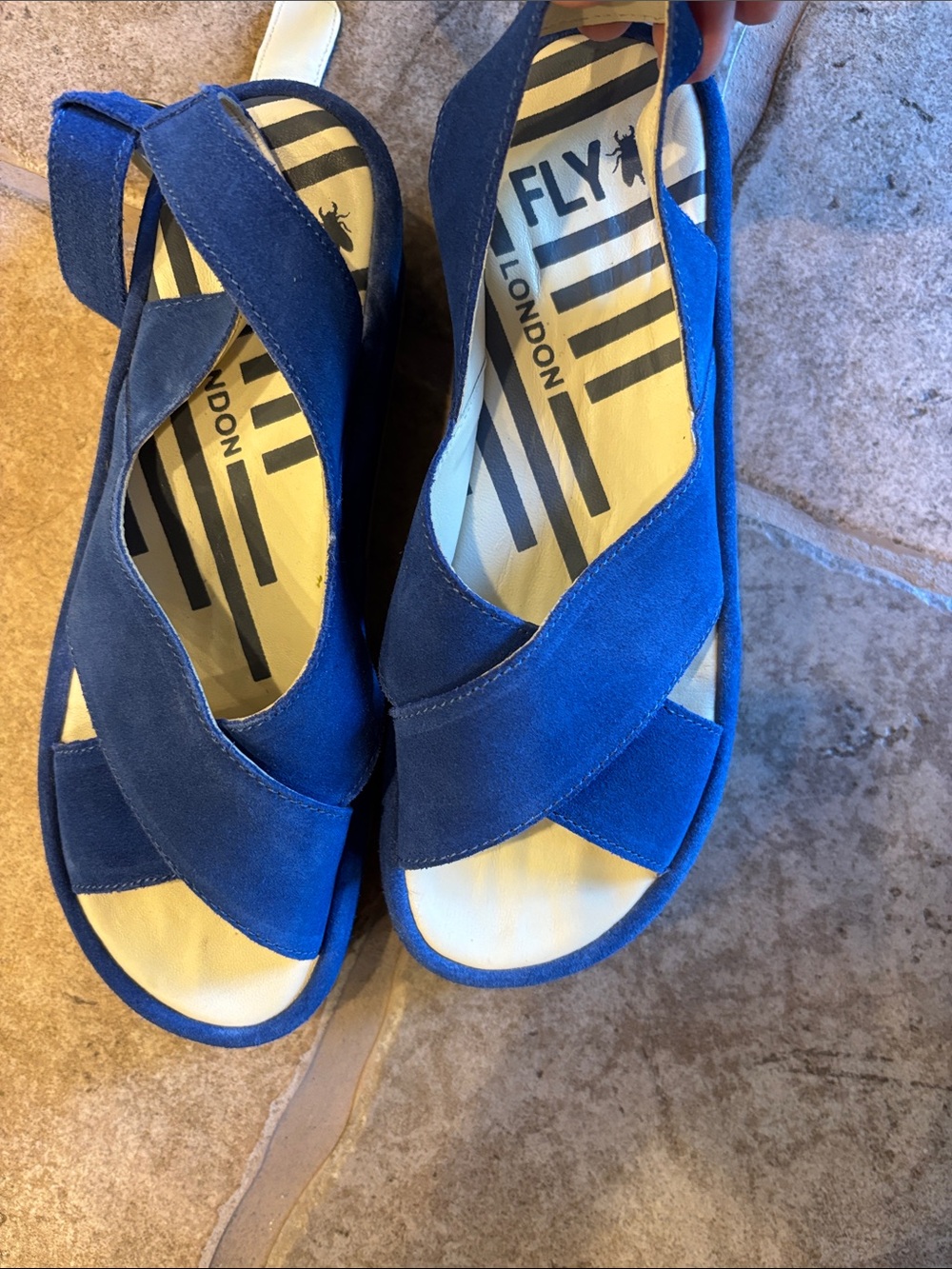 Fly London Women's Blue Suede Crisscross Slingback Sandals